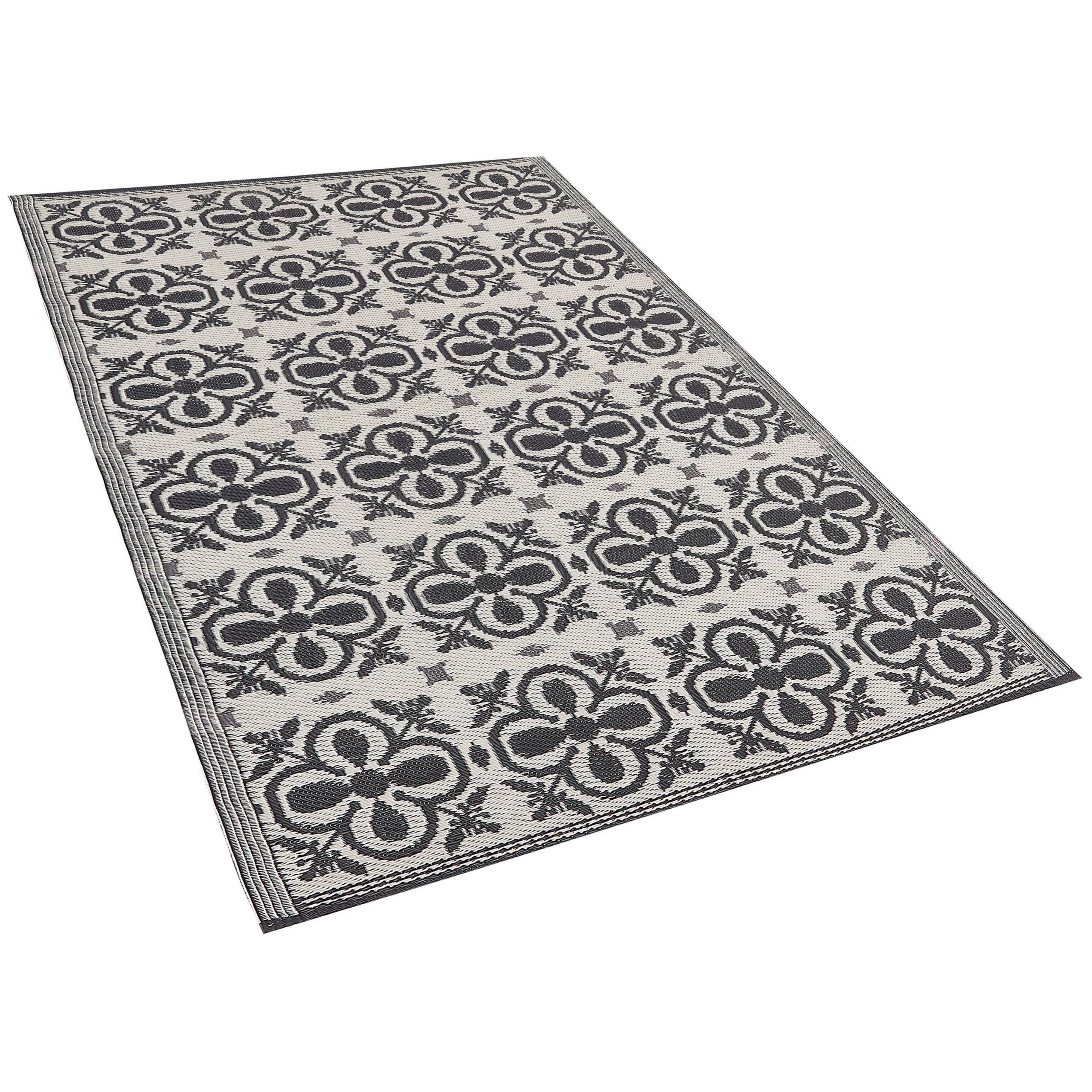 Beliani - Tapis Extérieur et Intérieur Noir et Blanc en Polypropylène Motif Floral Idéal pour Salon ou Terrasse au Style Moderne 120 x 180 cm Beliani - Imagen 4
