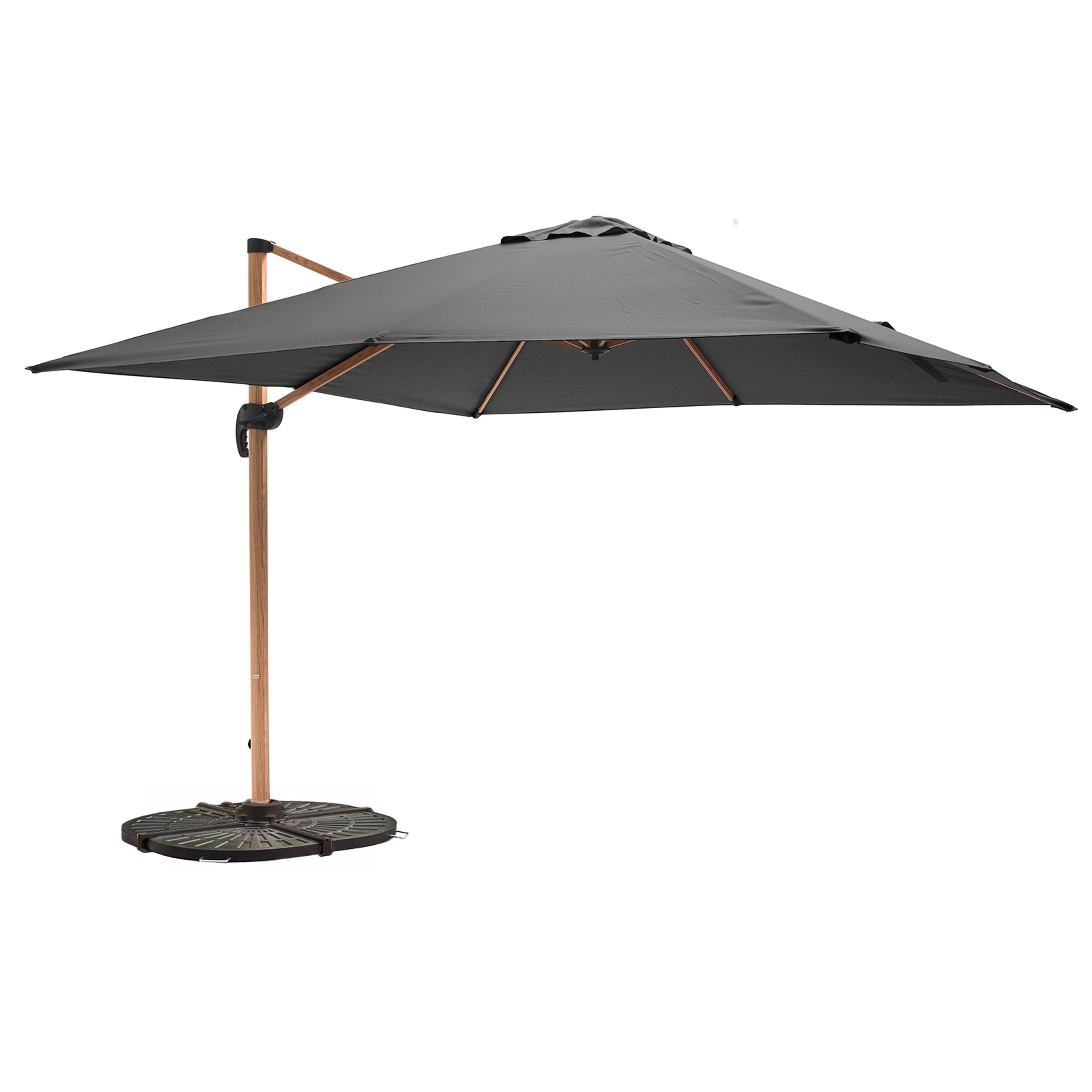 Oviala - Parasol déporté 3x3m et 4 dalles lestées effet bois gris Brescia - Oviala