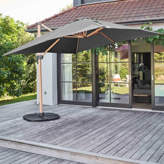 Oviala - Parasol déporté 3x3m et 4 dalles lestées effet bois gris Brescia - Oviala - Image 3
