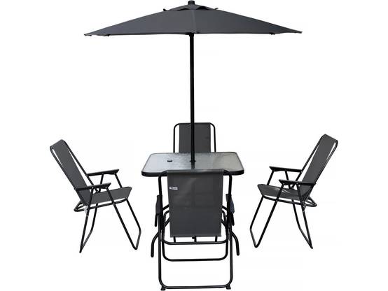 Table Et Chaises De Jardin Avec Parasol En Métal "convivia" - 4 Places - Gris Anthracite -habitat Et Jardin - Image 1
