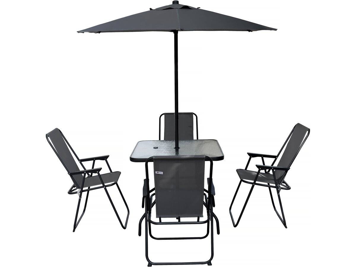 Table Et Chaises De Jardin Avec Parasol En Métal "convivia" - 4 Places - Gris Anthracite -habitat Et Jardin - Image 1