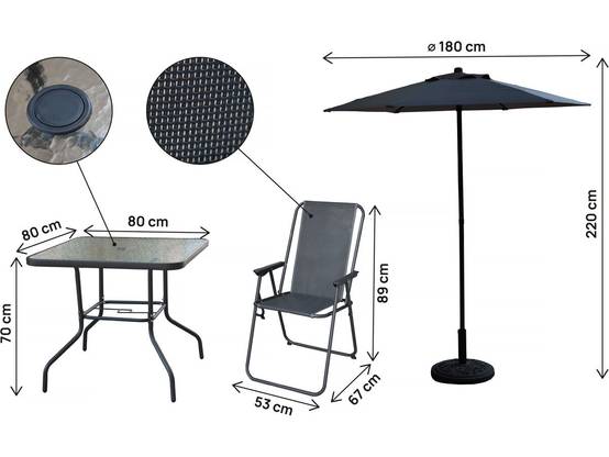 Table Et Chaises De Jardin Avec Parasol En Métal "convivia" - 4 Places - Gris Anthracite -habitat Et Jardin - Image 3