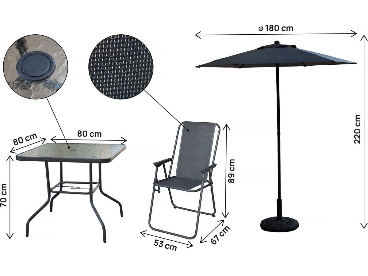 Table Et Chaises De Jardin Avec Parasol En Métal "convivia" - 4 Places - Gris Anthracite -habitat Et Jardin - Image 3