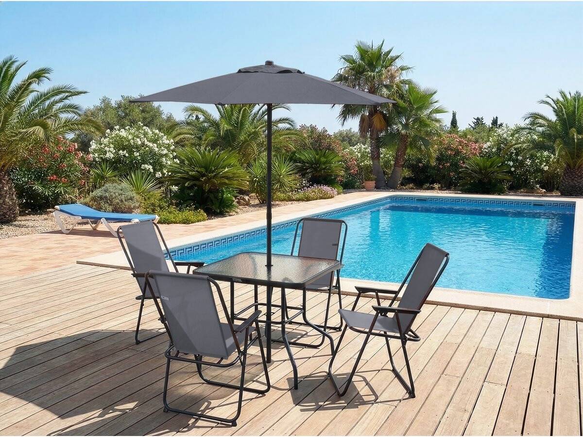 Table Et Chaises De Jardin Avec Parasol En Métal "convivia" - 4 Places - Gris Anthracite -habitat Et Jardin - Image 2