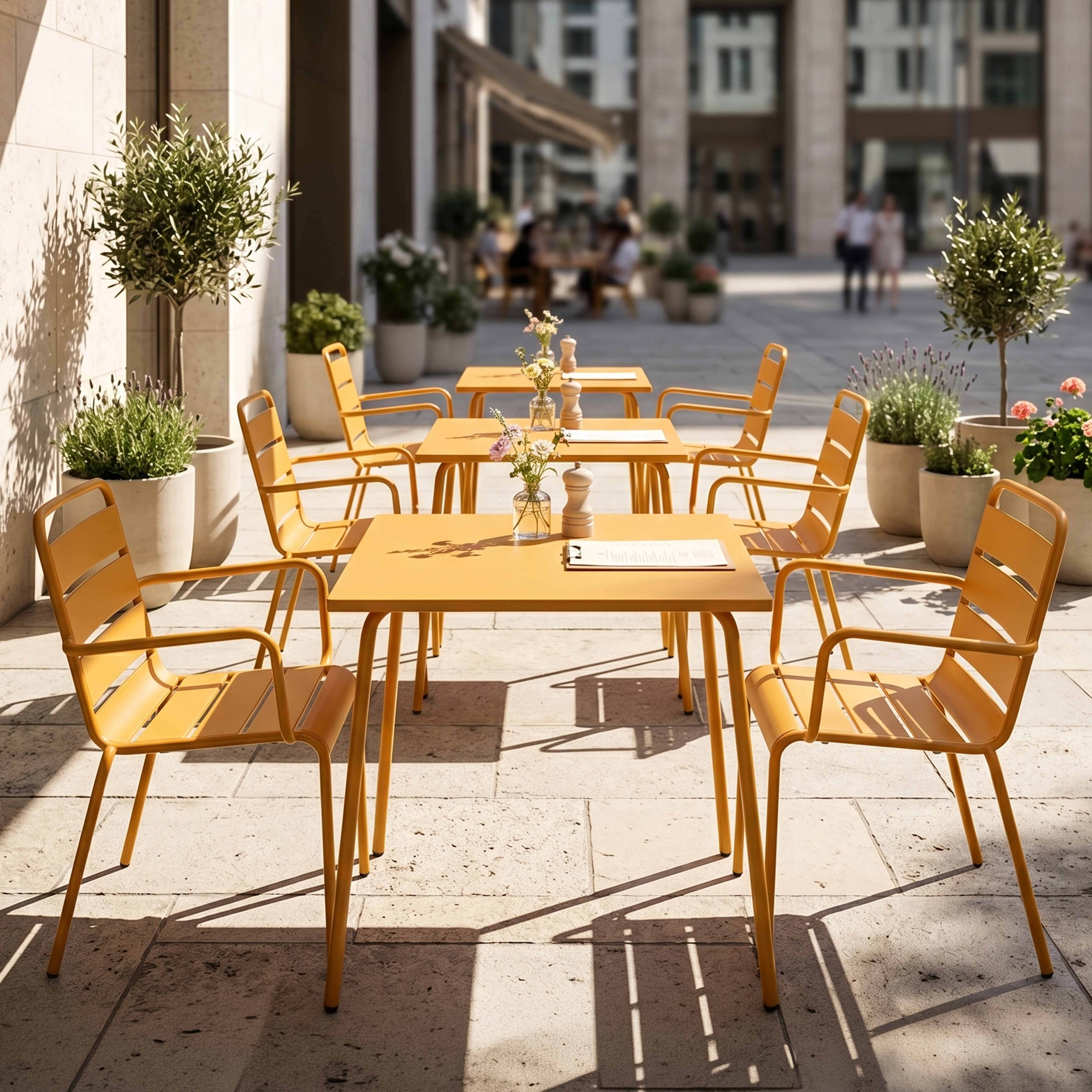 Oviala - Ensemble table de jardin bistrot et 2 fauteuils acier jaune Palavas - Oviala - Imagen 4