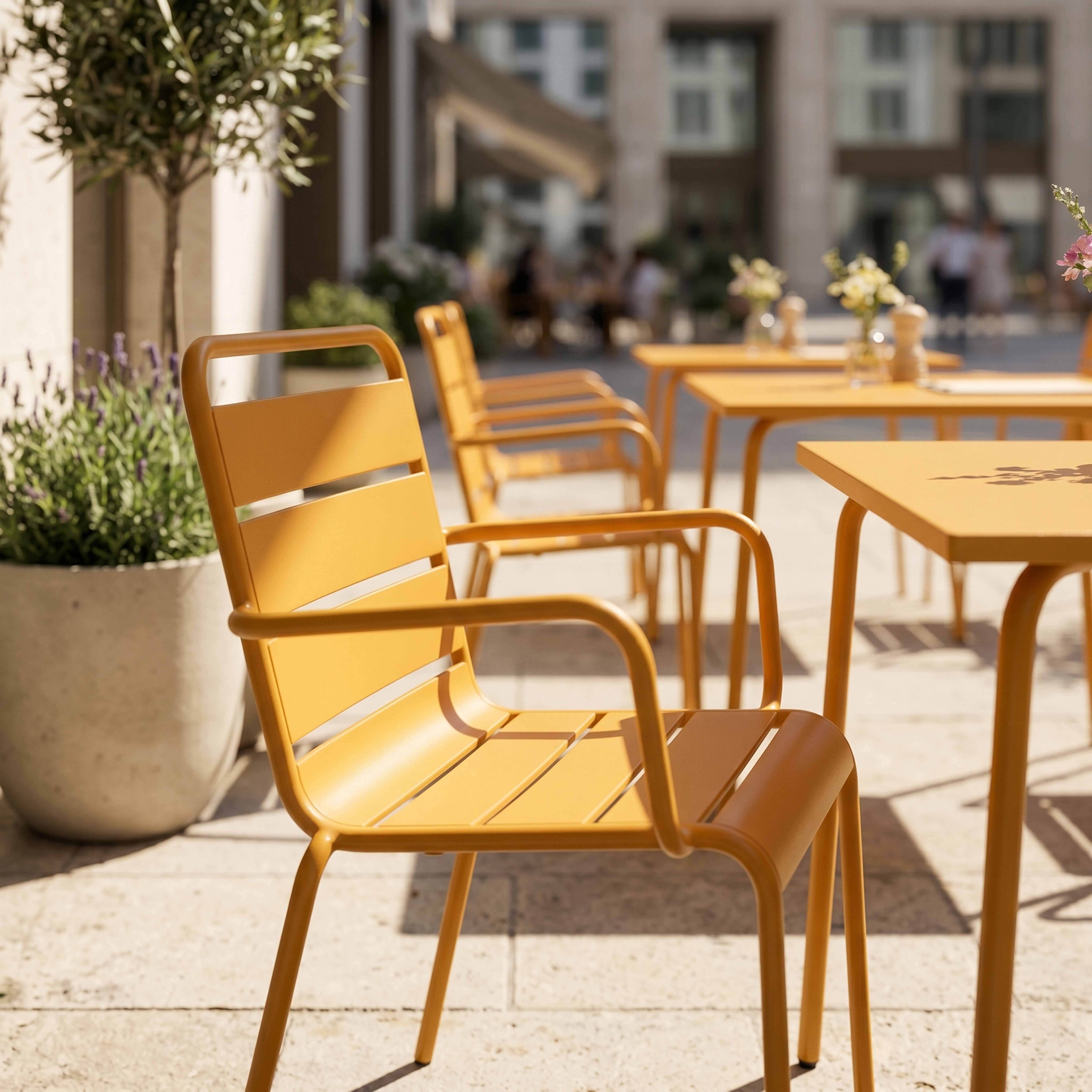 Oviala - Ensemble table de jardin bistrot et 2 fauteuils acier jaune Palavas - Oviala - Imagen 5