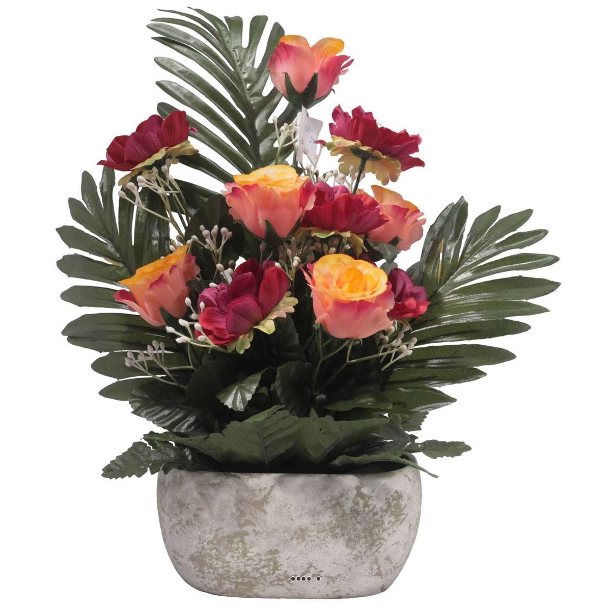 Artificielles - Jardinière pot béton bouton de rose, Anémone et Gypso Rose fushia pour la Toussaint - couleur: Rose fushia 730 - Imagen 1