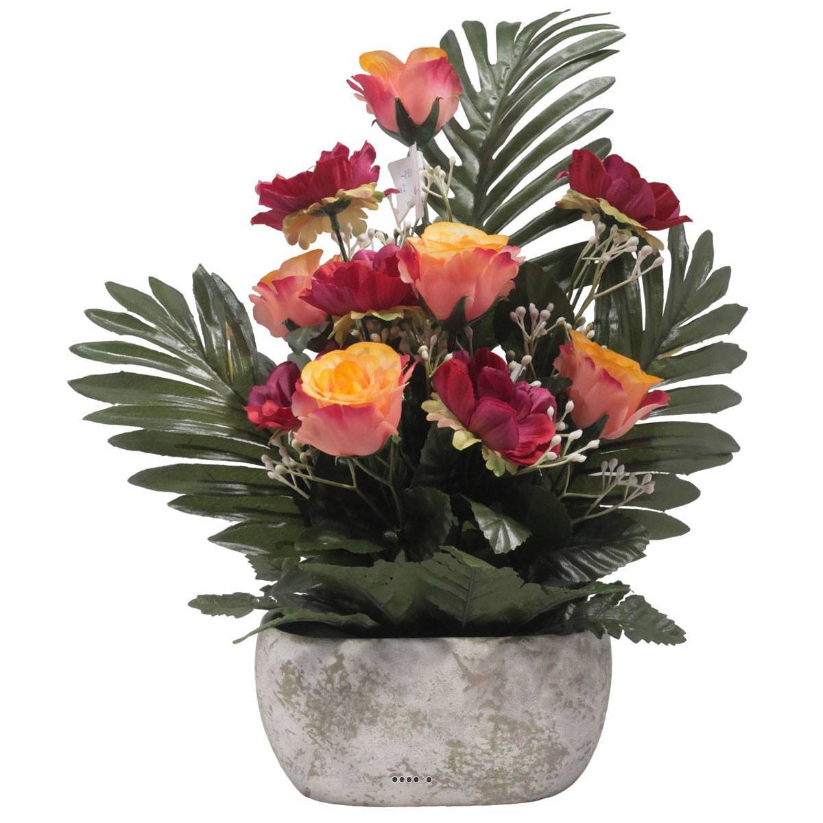 Artificielles - Jardinière pot béton bouton de rose, Anémone et Gypso Rose fushia pour la Toussaint - couleur: Rose fushia 730 - Imagen 2