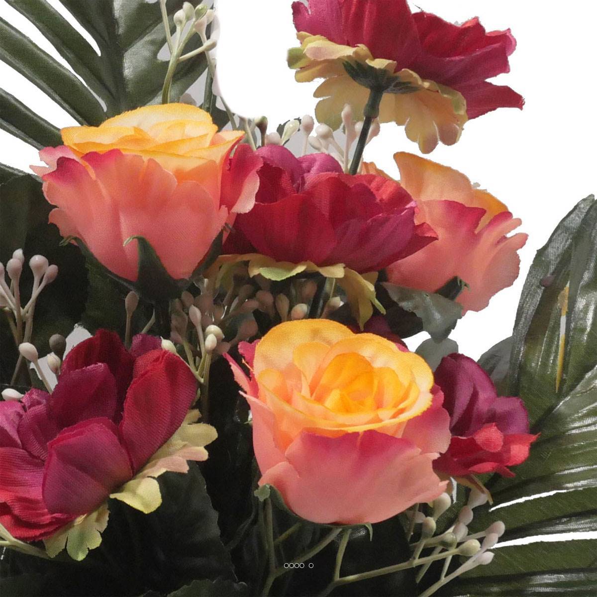 Artificielles - Jardinière pot béton bouton de rose, Anémone et Gypso Rose fushia pour la Toussaint - couleur: Rose fushia 730 - Imagen 3