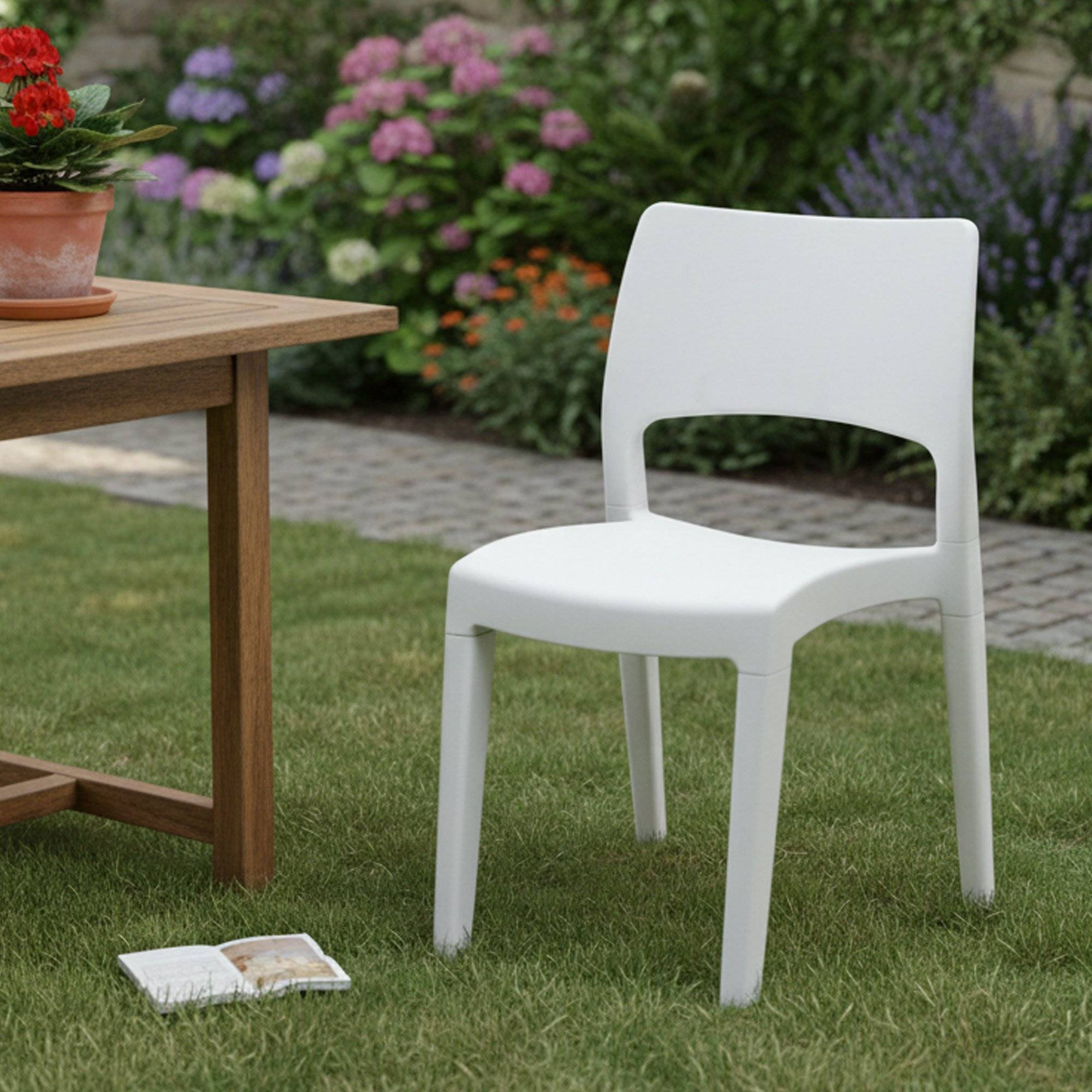 Dmora - Chaise d'extérieur Dametran, Chaise pour table à manger, Fauteuil d'extérieur, Siège de jardin, 100% Made in Italy, 50x51h82 Cm, Blanc - Dmora - Imagen 2