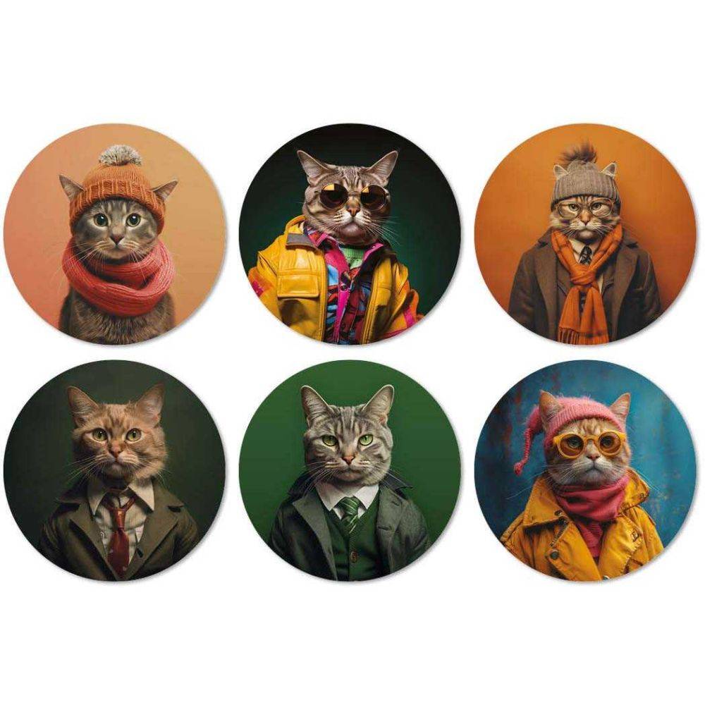 Lot de 2 sets de table et de 6 dessous de verre motifs assortis Funny Cats - Imagen 4