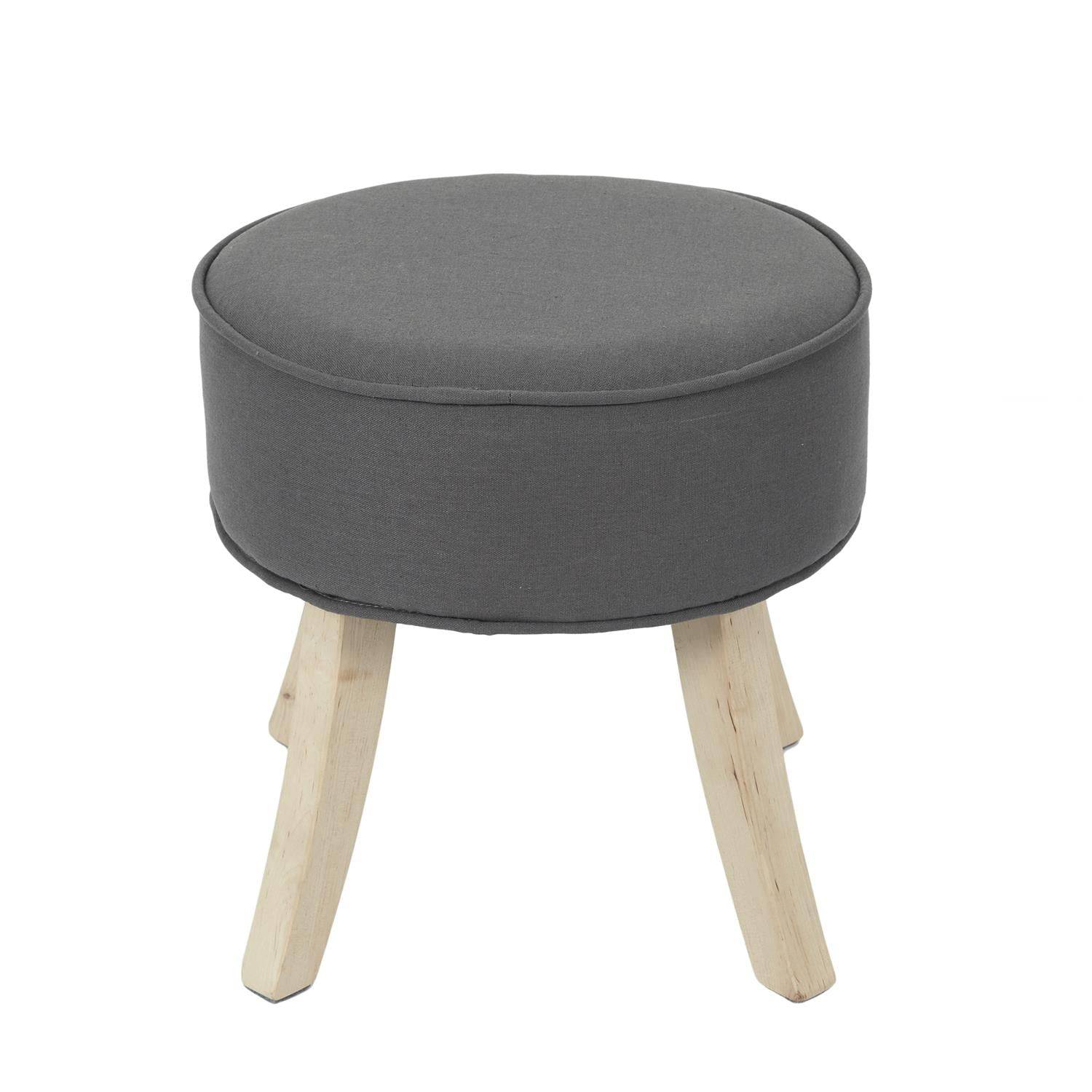 Importdistrib - Lot de 2 Tabouret rond 36x35,5 cm en tissu gris anthracite et naturel IMPORTDISTRIB - Imagen 4