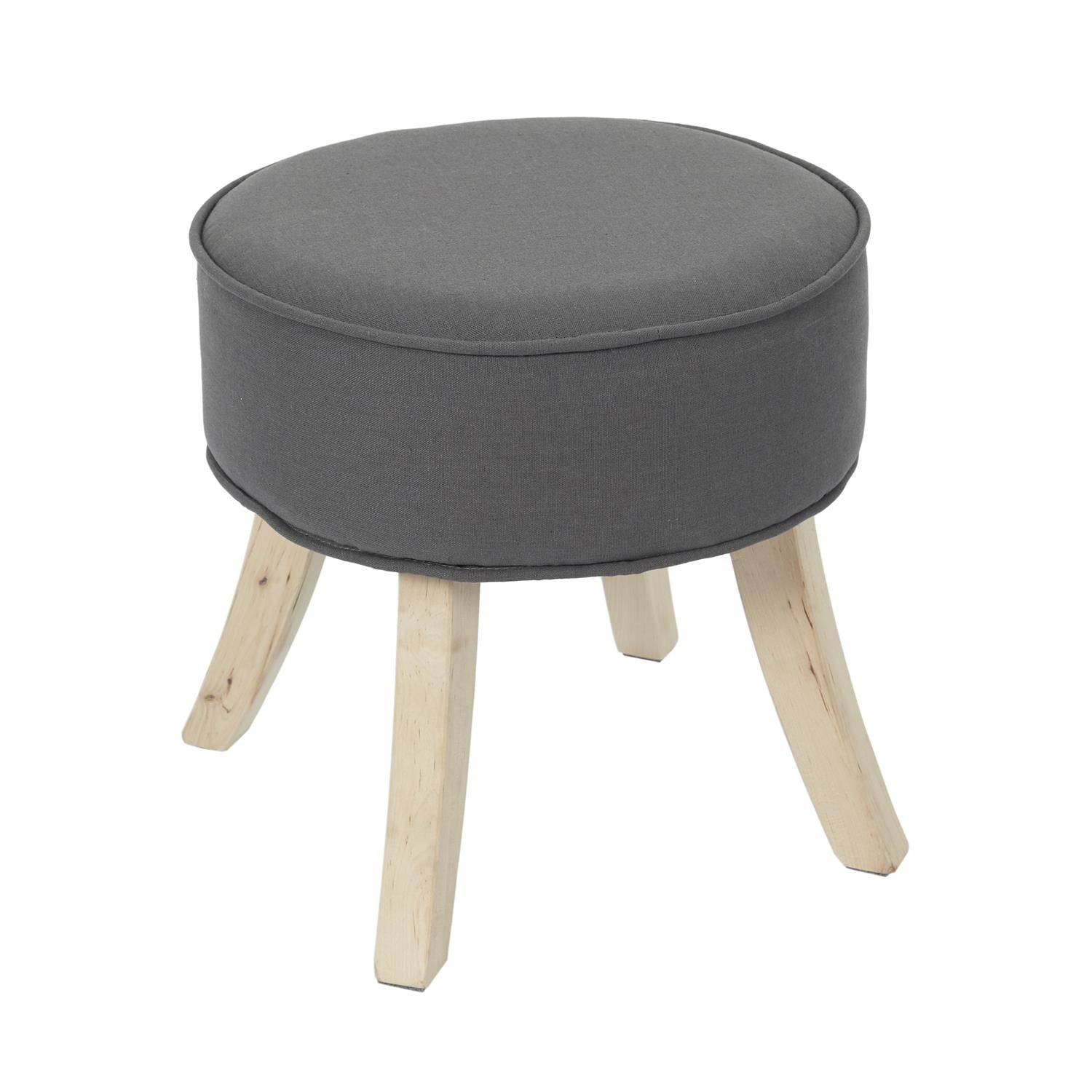 Importdistrib - Lot de 2 Tabouret rond 36x35,5 cm en tissu gris anthracite et naturel IMPORTDISTRIB - Imagen 3