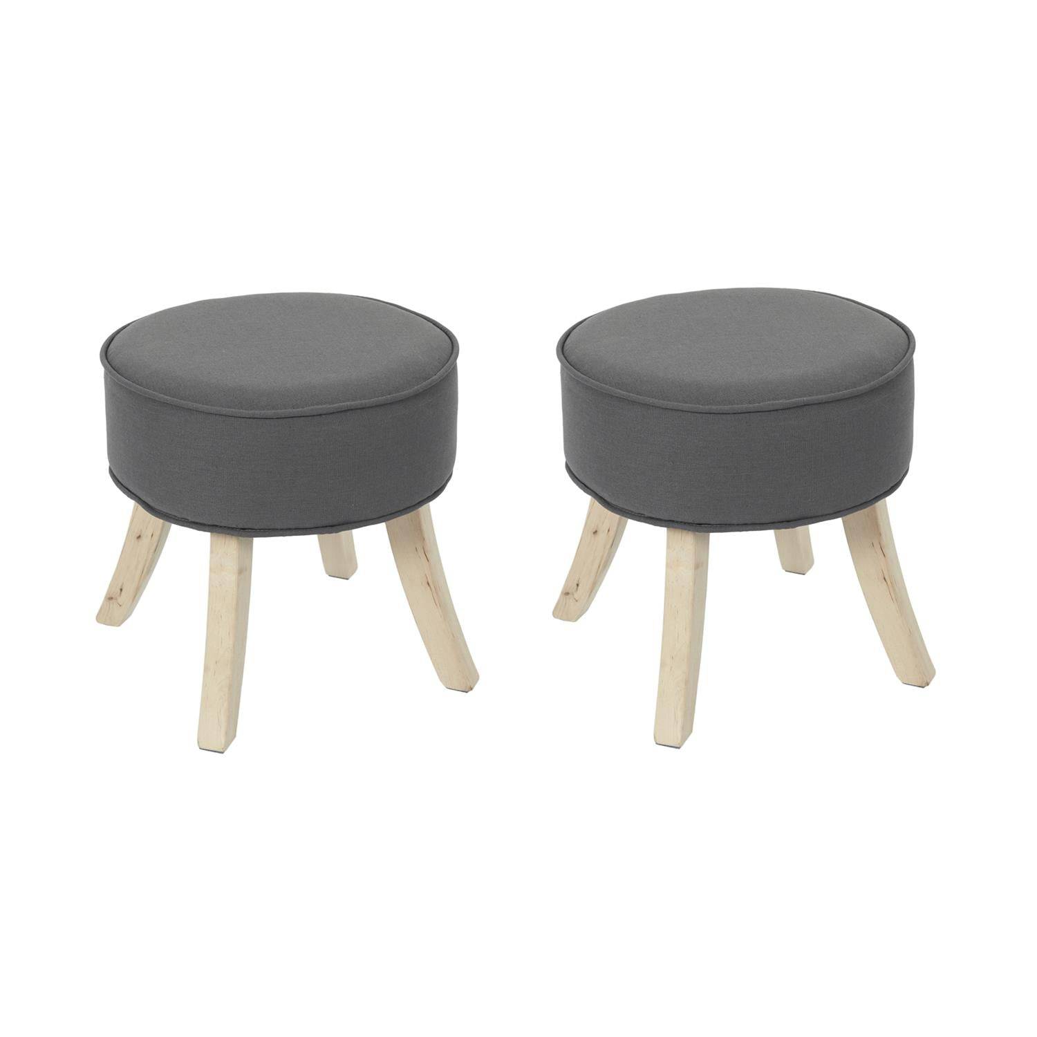 Importdistrib - Lot de 2 Tabouret rond 36x35,5 cm en tissu gris anthracite et naturel IMPORTDISTRIB - Imagen 1