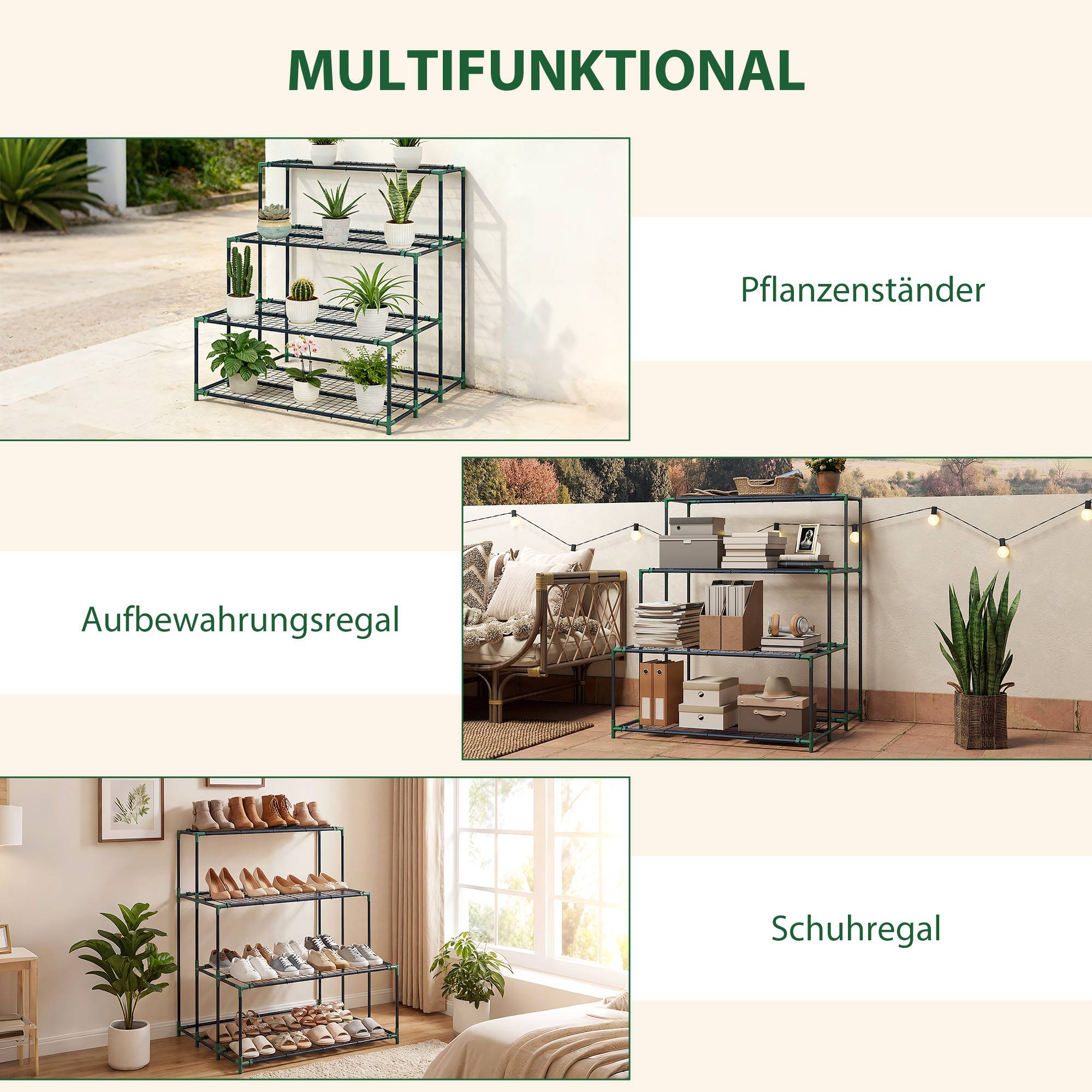 Étagère à plantes 4 niveaux, 110 cm, 24 clips, acier vert foncé - Image 8