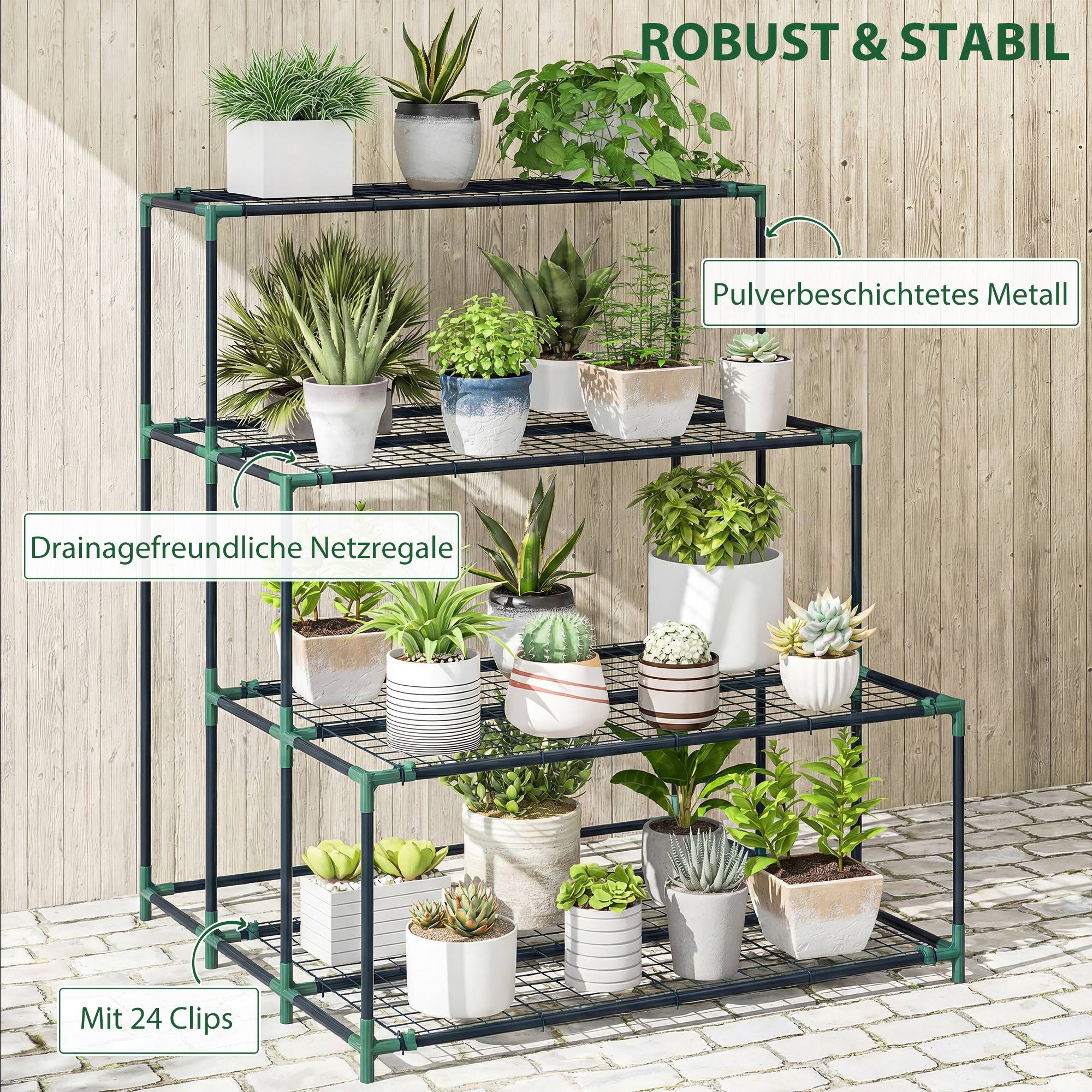 Étagère à plantes 4 niveaux, 110 cm, 24 clips, acier vert foncé - Image 7