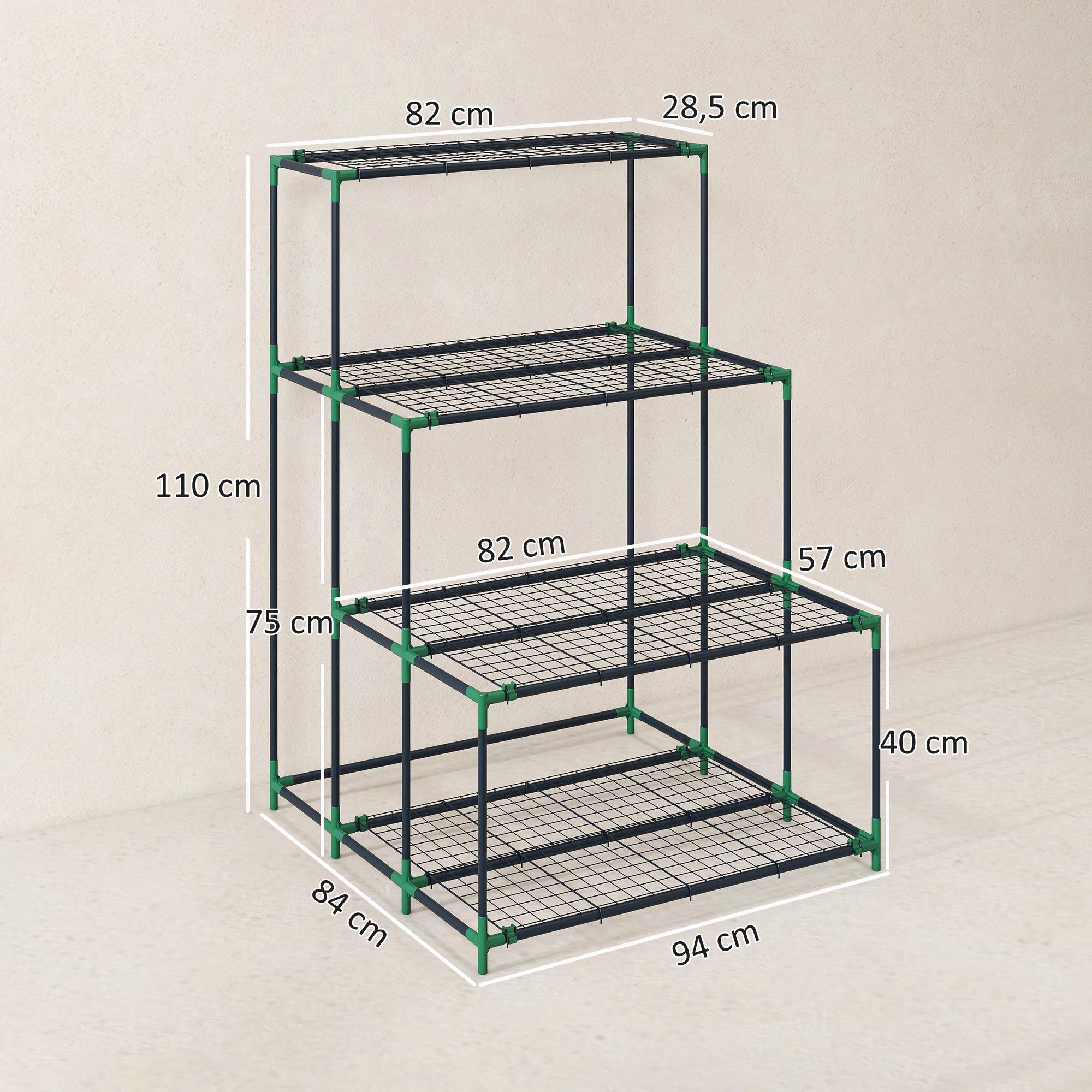 Étagère à plantes 4 niveaux, 110 cm, 24 clips, acier vert foncé - Image 5