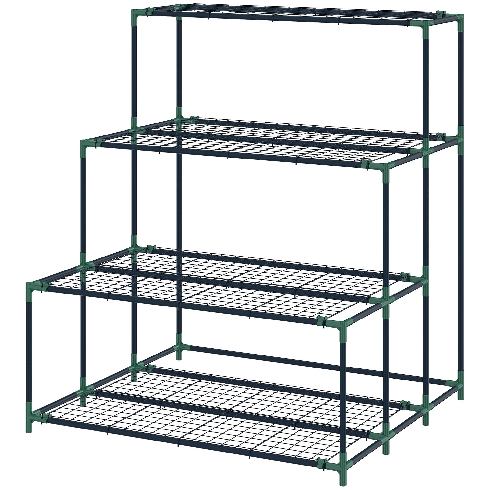 Étagère à plantes 4 niveaux, 110 cm, 24 clips, acier vert foncé - Image 2