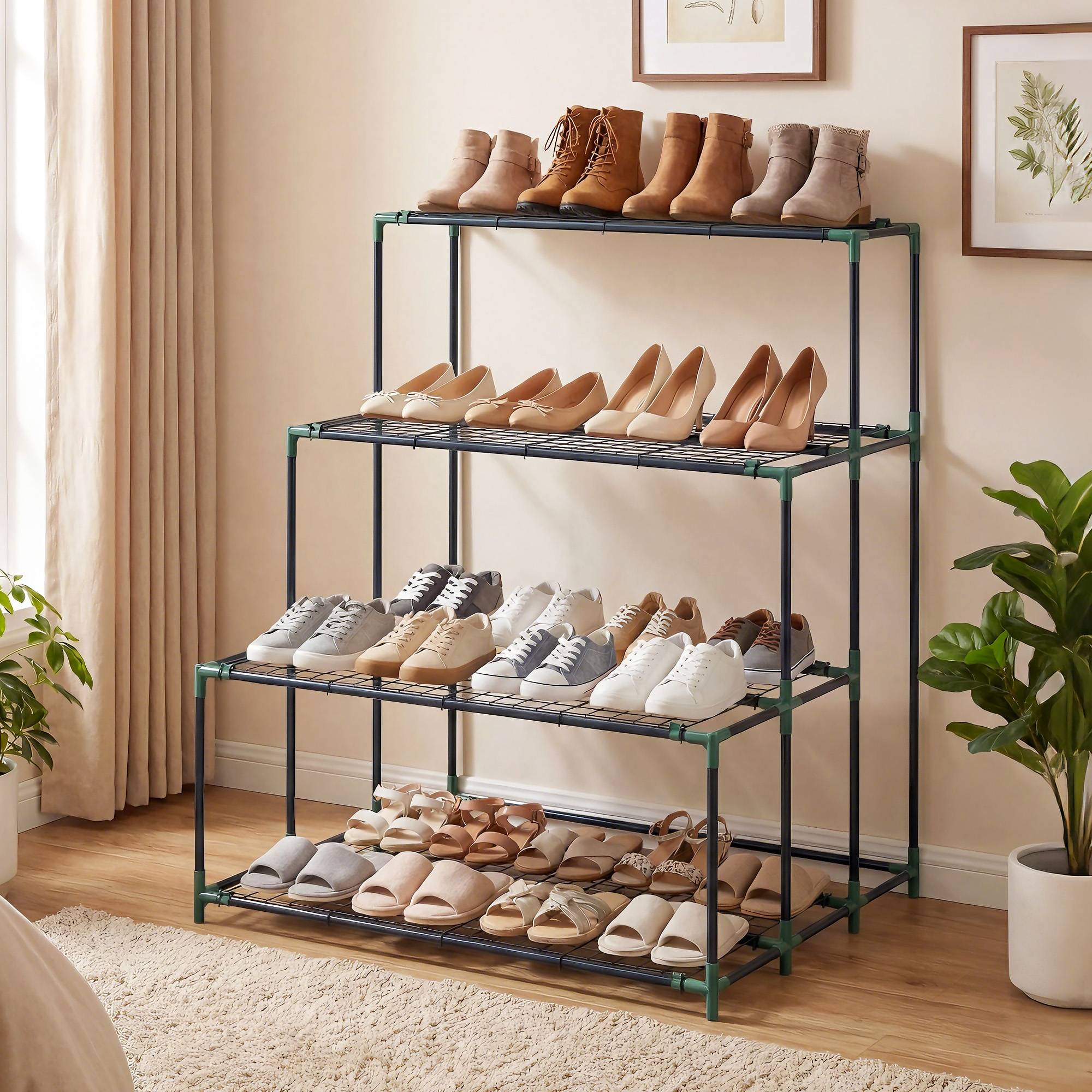 Étagère à plantes 4 niveaux, 110 cm, 24 clips, acier vert foncé - Image 10