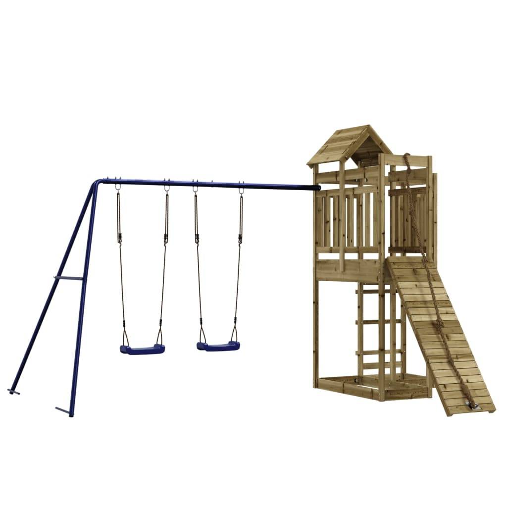 Helloshop26 - Aire de jeux d'extérieur balançoires toboggan portiques robuste jeux jardin 361 x 282 x 238 cm bois de pin imprégné - Imagen 1