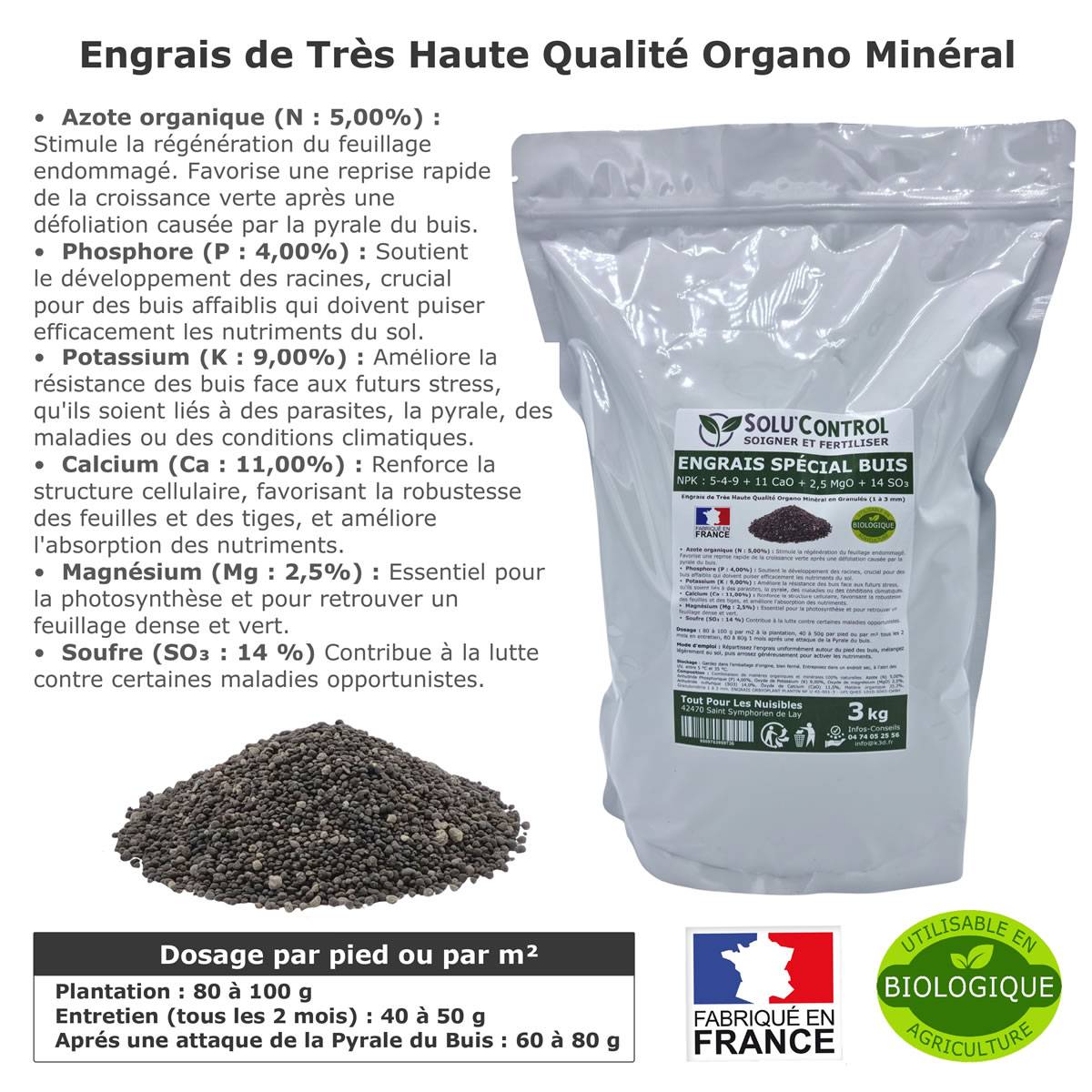 SOLU'CONTROL - Engrais Spécial Buis 3 kg - Formulation haute qualité Organo-Minérale - Image 2
