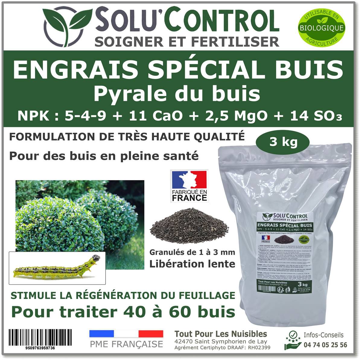 SOLU'CONTROL - Engrais Spécial Buis 3 kg - Formulation haute qualité Organo-Minérale - Image 1