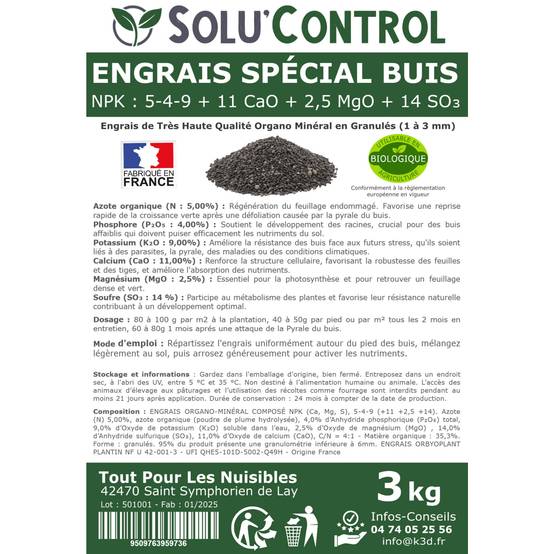 SOLU'CONTROL - Engrais Spécial Buis 3 kg - Formulation haute qualité Organo-Minérale - Image 3