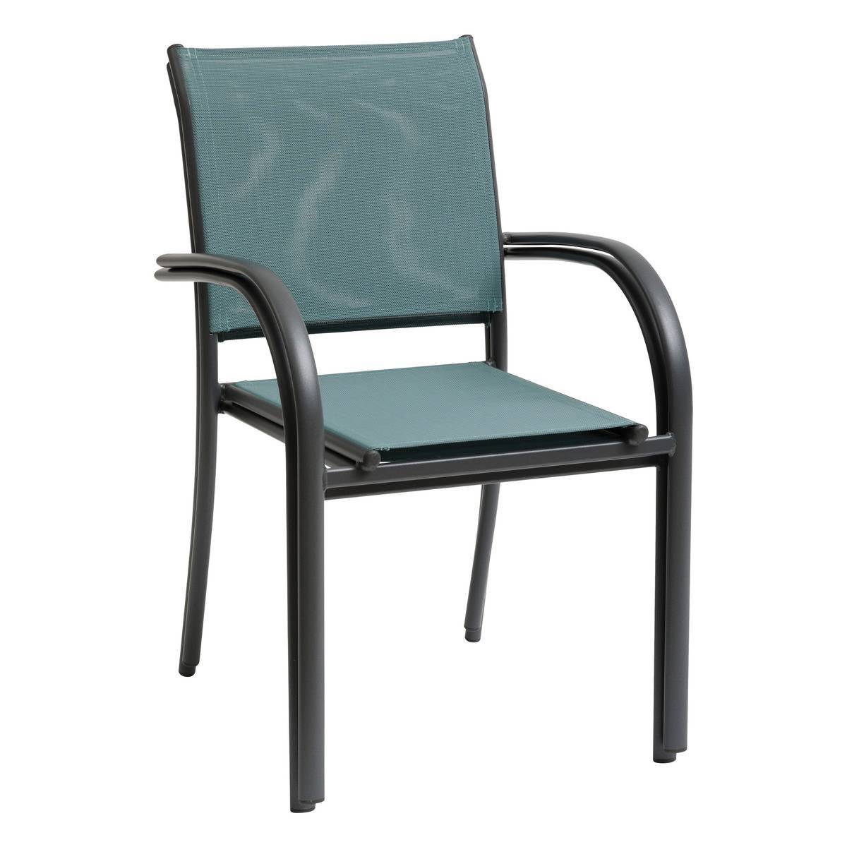 Hesperide - Fauteuil de jardin empilable "Piazza" vert jade & graphite en aluminium traité époxy Hespéride - Image 2