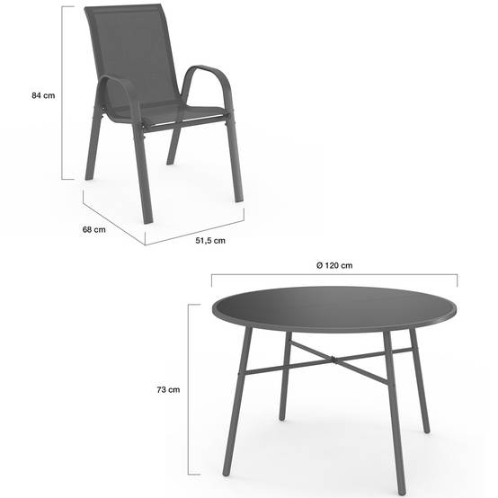 Salon de jardin MADRID table ronde 120 CM et 6 chaises empilables gris anthracite - Image 5