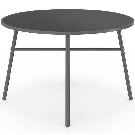 Salon de jardin MADRID table ronde 120 CM et 6 chaises empilables gris anthracite - Image 3