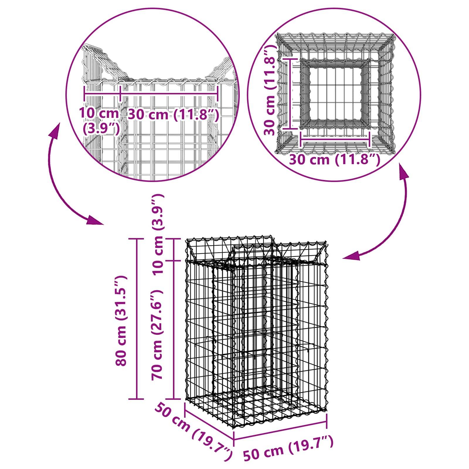 Lit surélevé gabion Acier galvanisé Argenté 50 x 50 x 80 cm, Poids :9.85kg - PANGIVO - Image 9