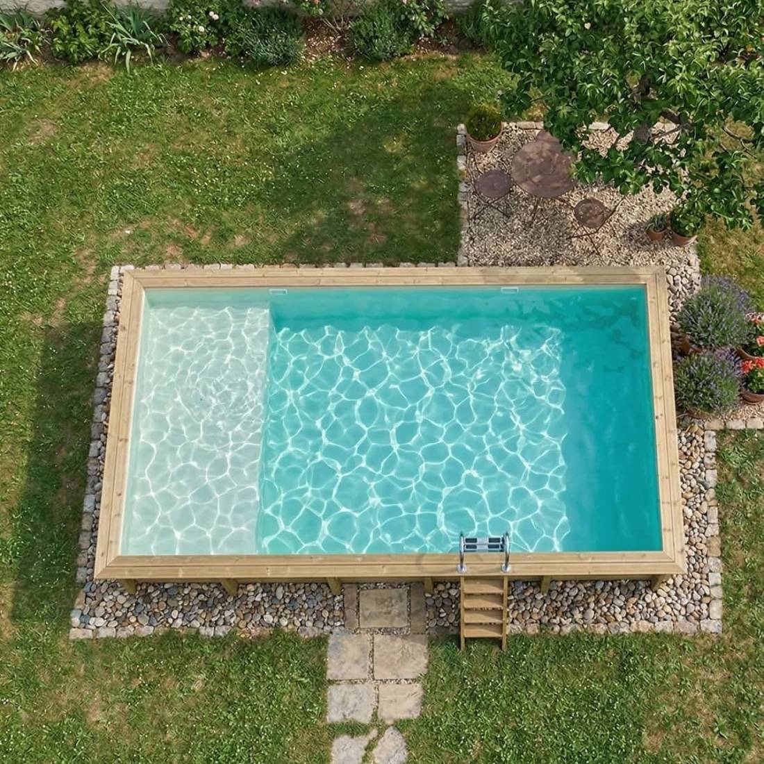 Altanka - Piscine hors sol en bois AQUA 10.2 x 5.2 - H.1.45 m avec plage, sable, fixations à sceller - BAS7310OSPI3+PLA310 - ALTANKA - Image 3