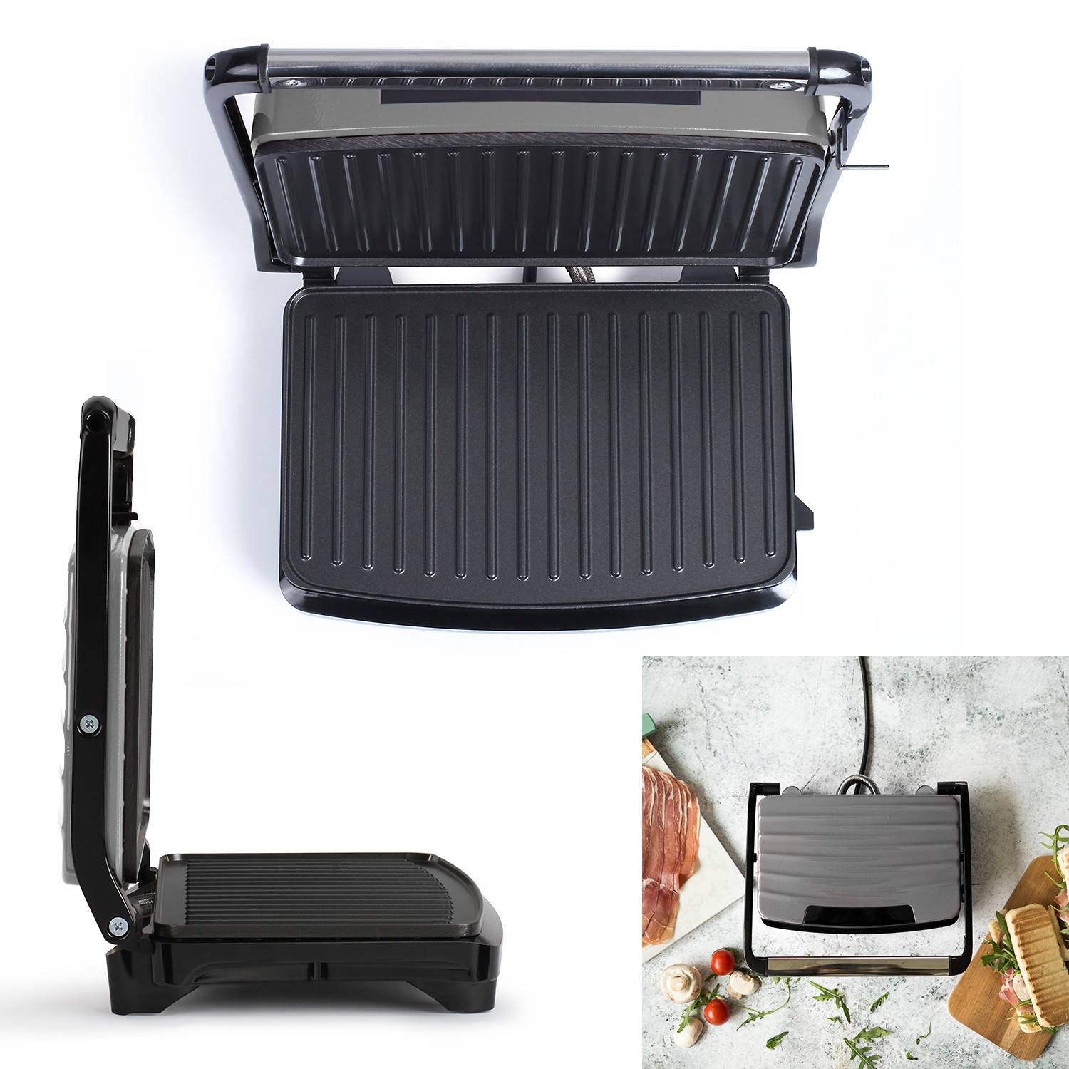 Livoo - Grill viandes et panini - LIVOO DOC232G - 750w gris/noir - Surface de cuisson de 23 x 15 cm - Image 3