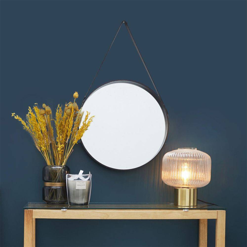 The Home Deco Factory - Miroir rond avec anse en PU 40 cm - Imagen 2