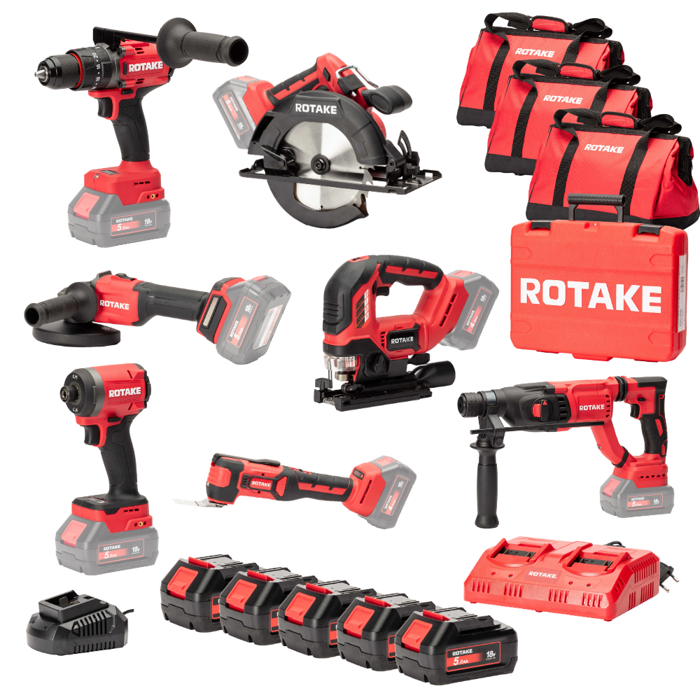 Autre - Ensemble de 7 machines ROTAKE 18V - Perceuse visseuse à percussion D2H + Meuleuse 125 + PERFORATEUR + Scie circulaire + Visseuse à chocs + Scie sauteu - Image 1