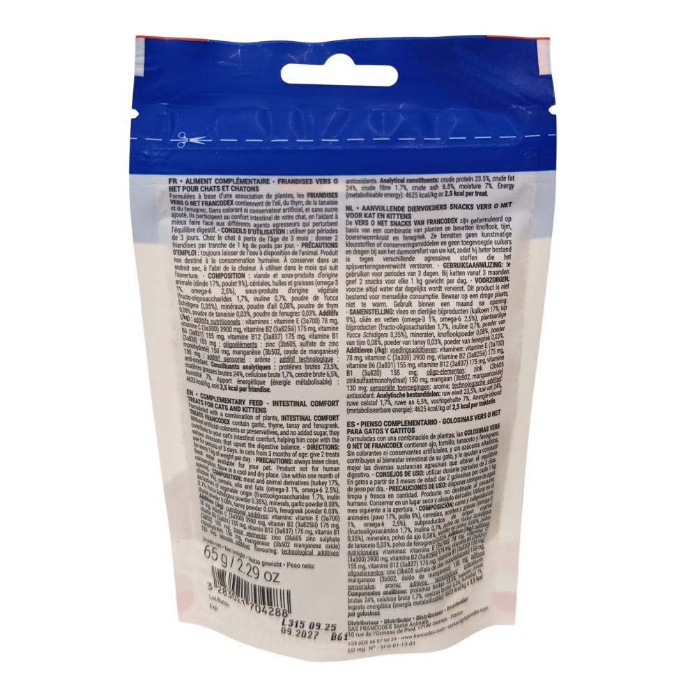 Francodex - Vers o net Friandises Confort Intestinal 65 g pour chats et chatons. - Image 2