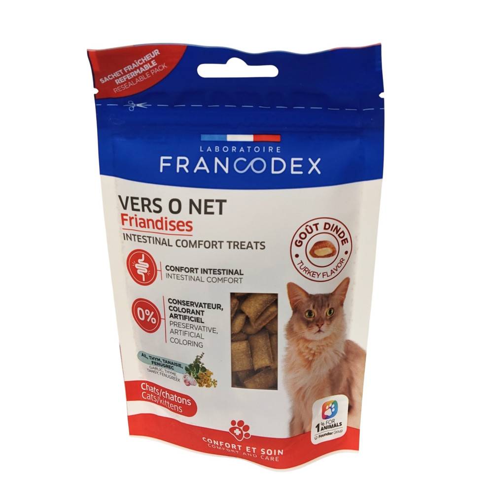 Francodex - Vers o net Friandises Confort Intestinal 65 g pour chats et chatons. - Image 1