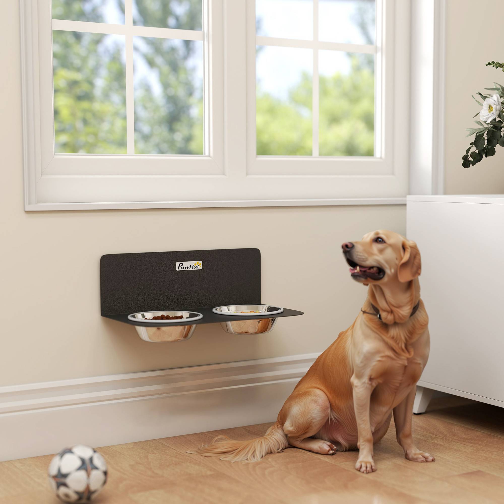 ComfortXL - Gamelle double murale pour chien en acier noir avec 2 bols en inox de 800 ml à hauteur réglable et gain de place - Image 9