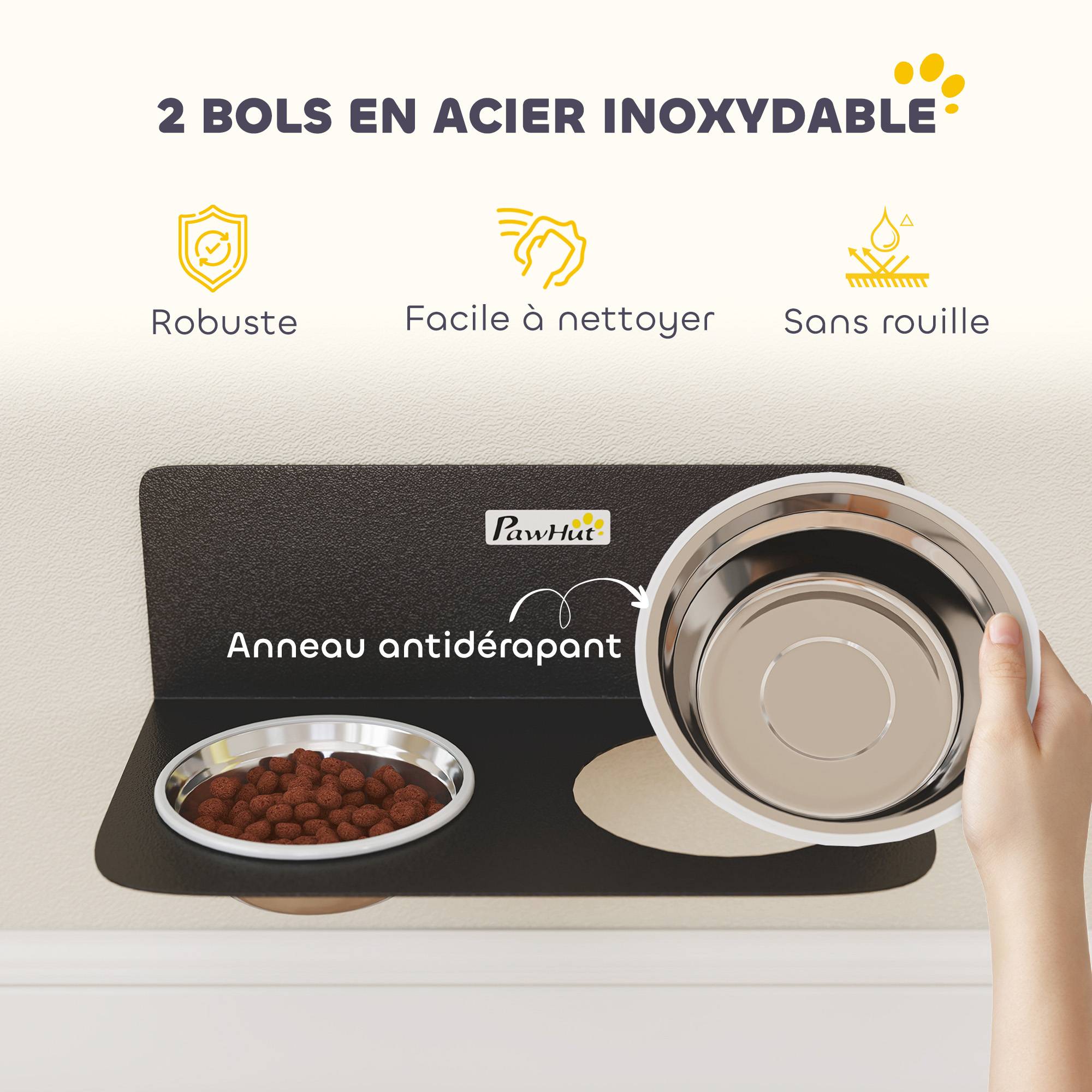 ComfortXL - Gamelle double murale pour chien en acier noir avec 2 bols en inox de 800 ml à hauteur réglable et gain de place - Image 6