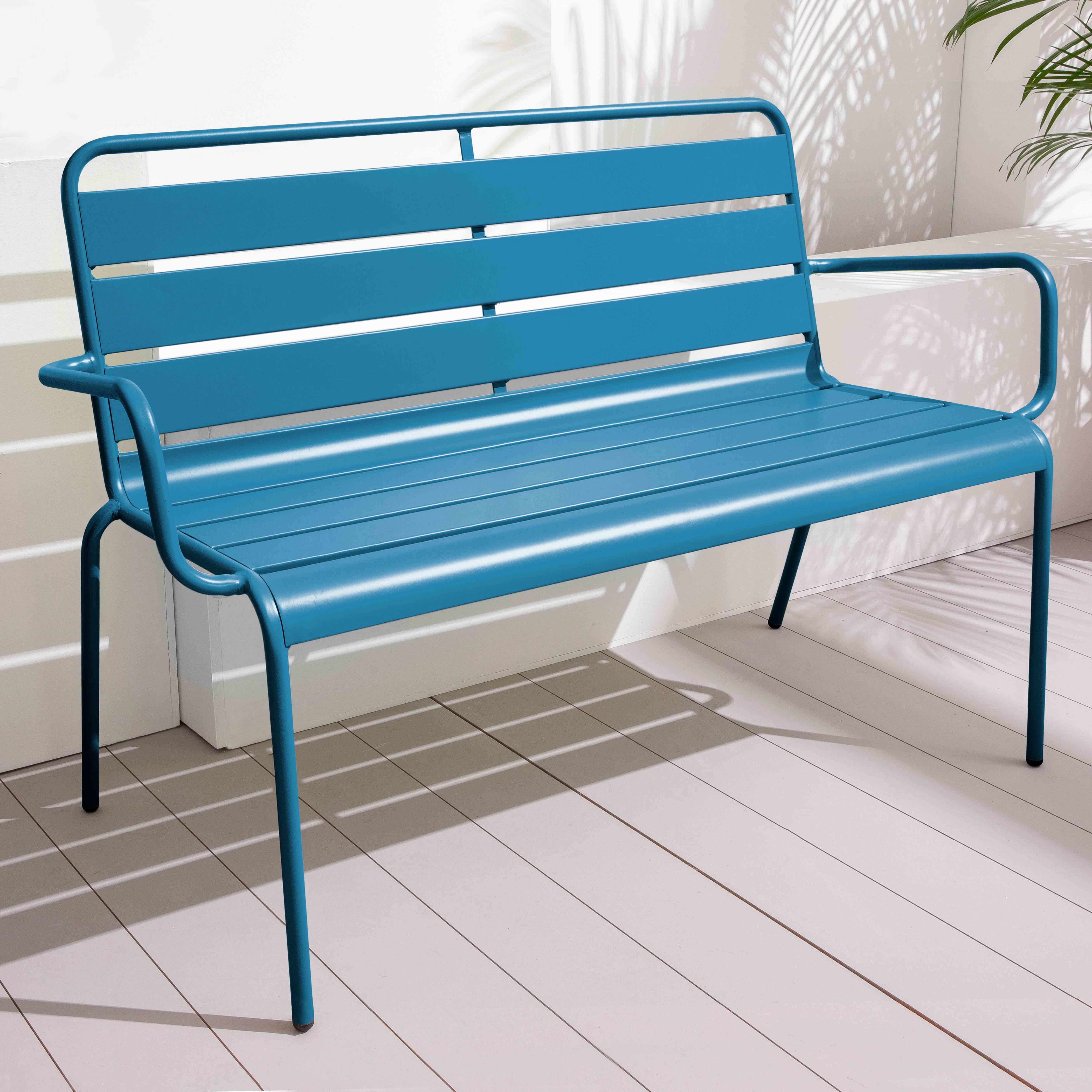 Oviala - Banc de jardin en métal bleu pacific Palavas - Oviala - Image 5