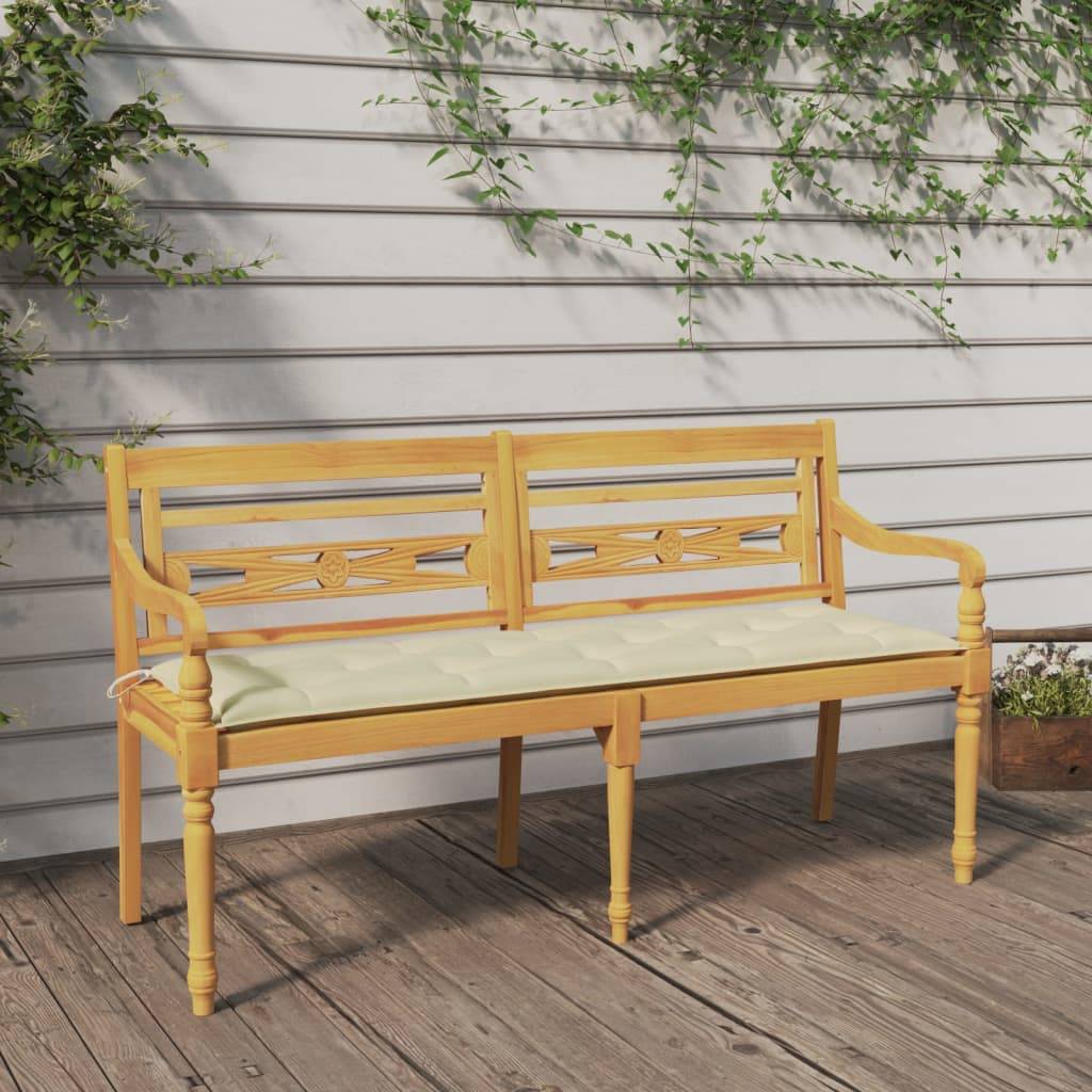 PANGIVO - Banc de jardin bois de teck naturel et crème 150 x 51.5 x 84 cm - PANGIVO - Image 1