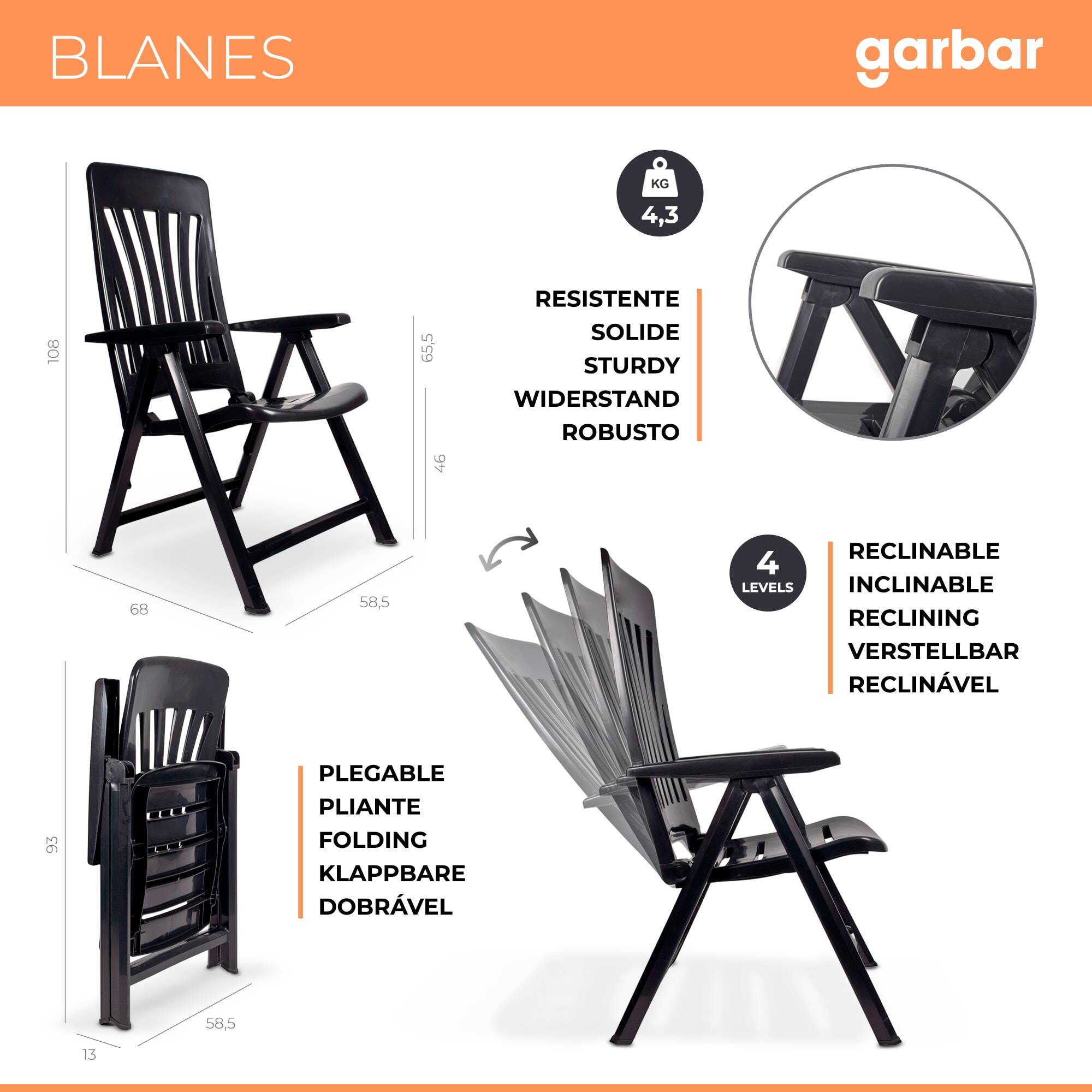 Fauteuils inclinables Blanes garbar plastique gris (Lot de 2) - Image 2