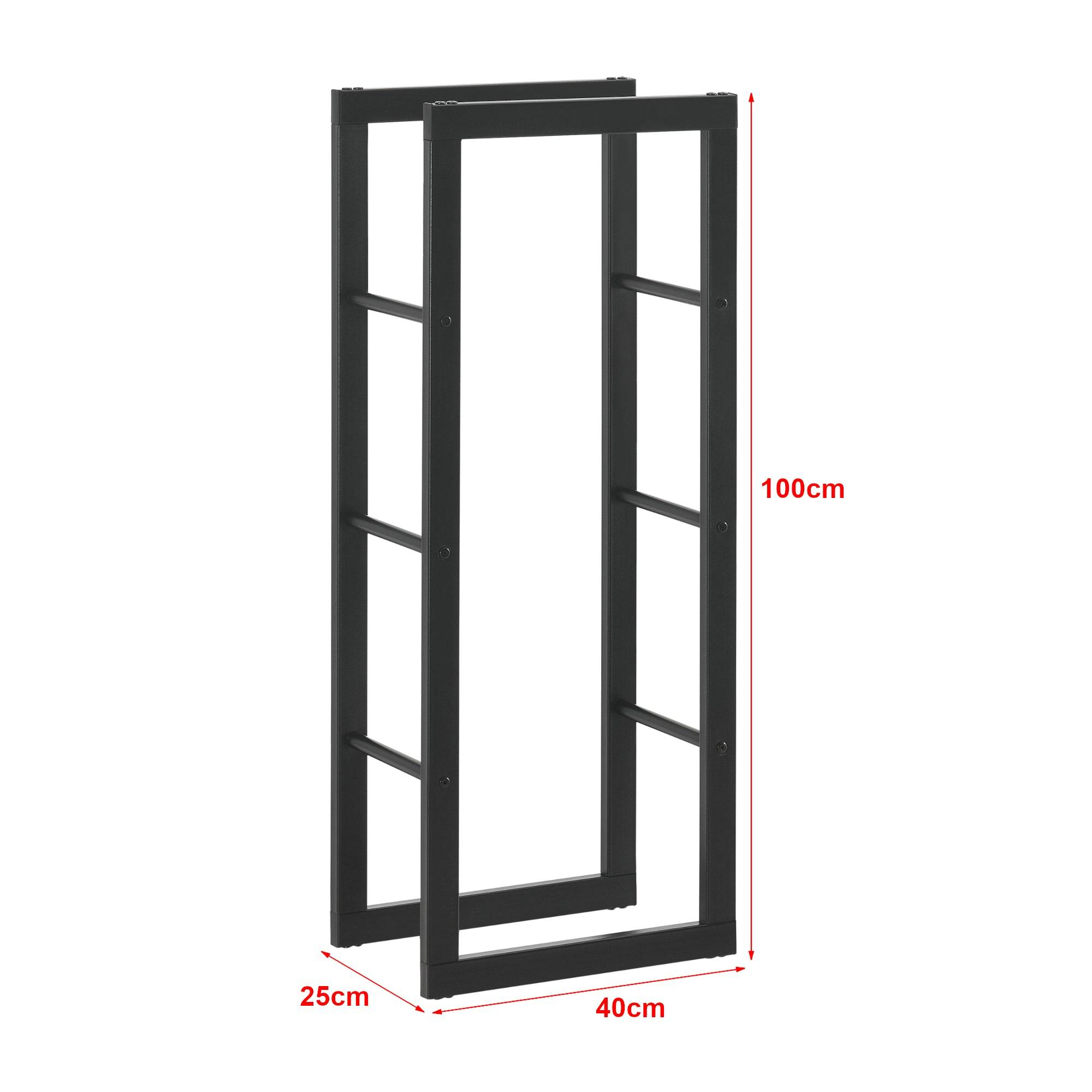 Helloshop26 - Range-bûches pour usage intérieur extérieur porte-bûches design support rangement bois de chauffage en acier 40 x 25 x 100 cm noir - Imagen 2