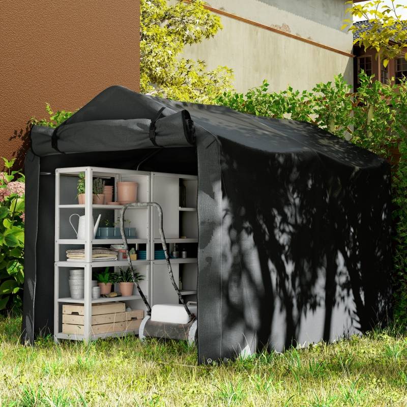 Tente de garage portable 220x157x165cm noire imperméable anti-UV avec porte - Image 6