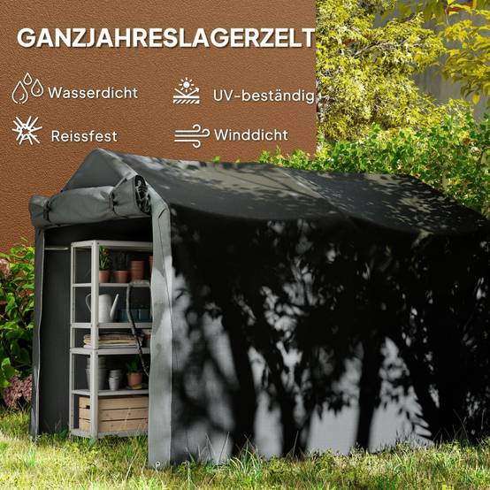Tente de garage portable 220x157x165cm noire imperméable anti-UV avec porte - Image 3