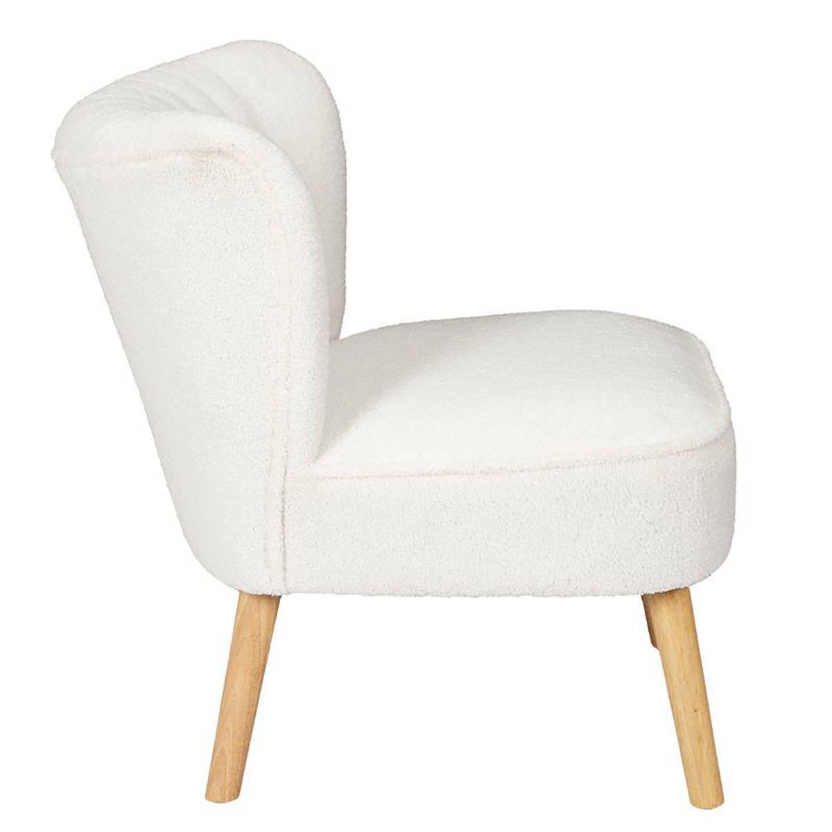 ALTOBUY - Fauteuil en Tissu Bouclettes Blanc Pieds Bois Naturel - KELIOS - Image 5