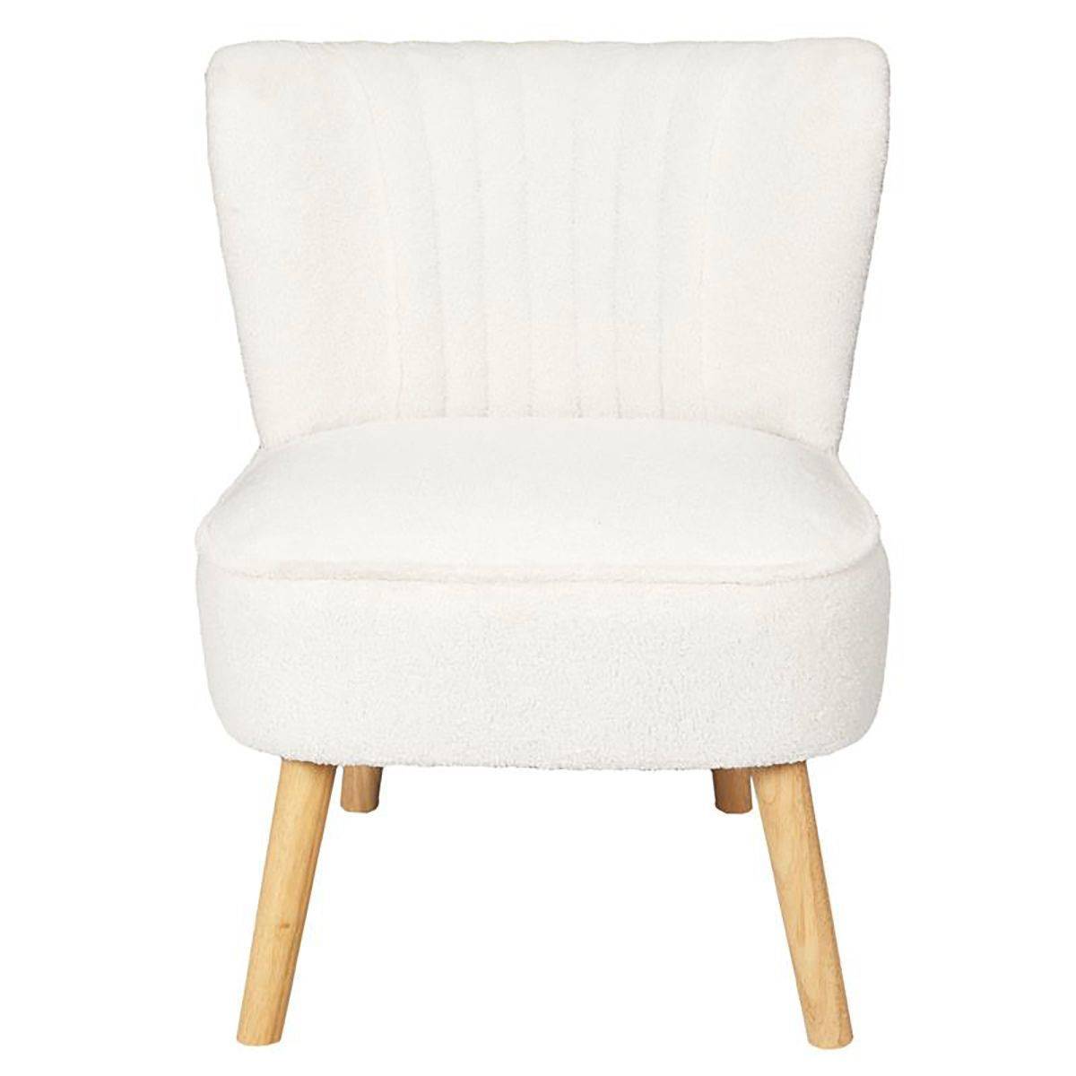 ALTOBUY - Fauteuil en Tissu Bouclettes Blanc Pieds Bois Naturel - KELIOS - Image 3