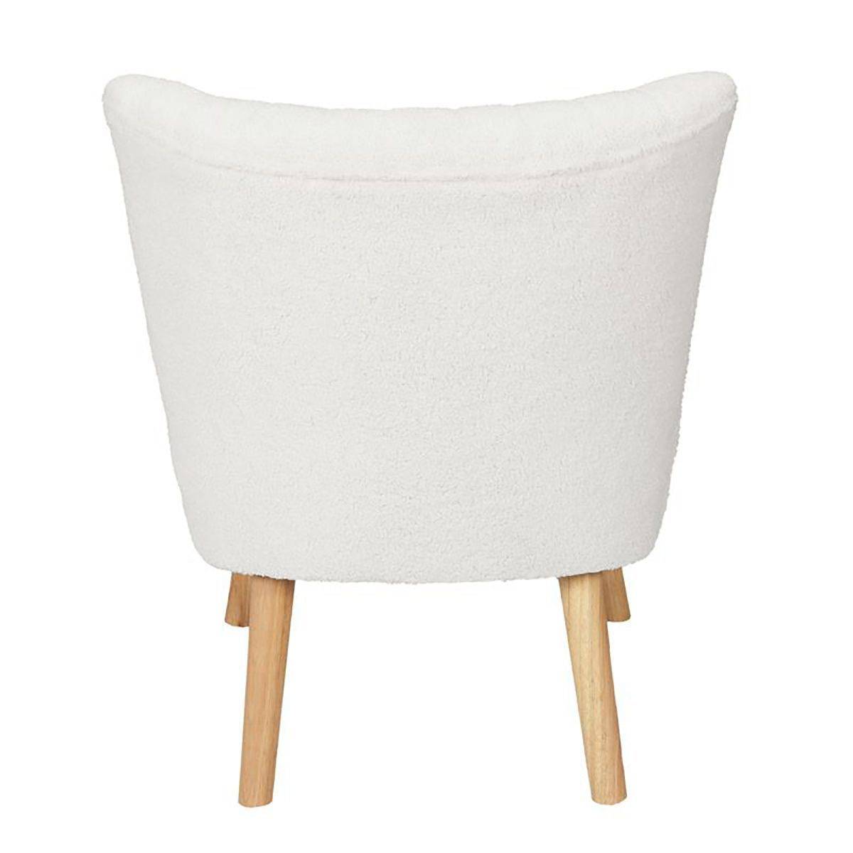ALTOBUY - Fauteuil en Tissu Bouclettes Blanc Pieds Bois Naturel - KELIOS - Image 4