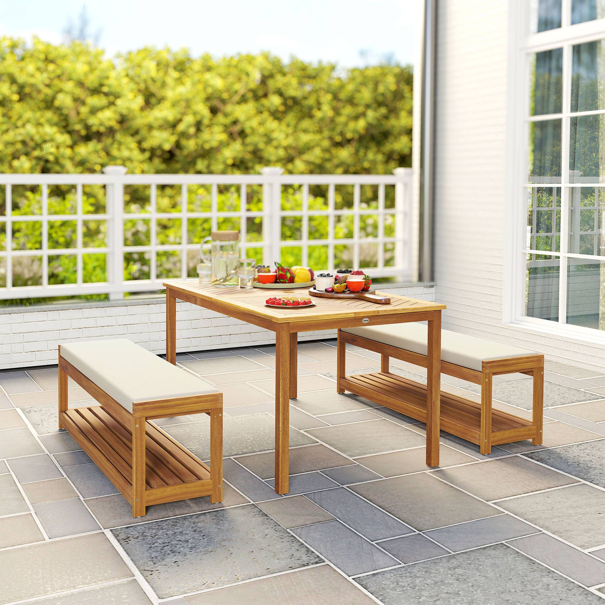 Salon de jardin bois d'acacia naturel 150 x 85 x 75 cm - PANGIVO - Image 10