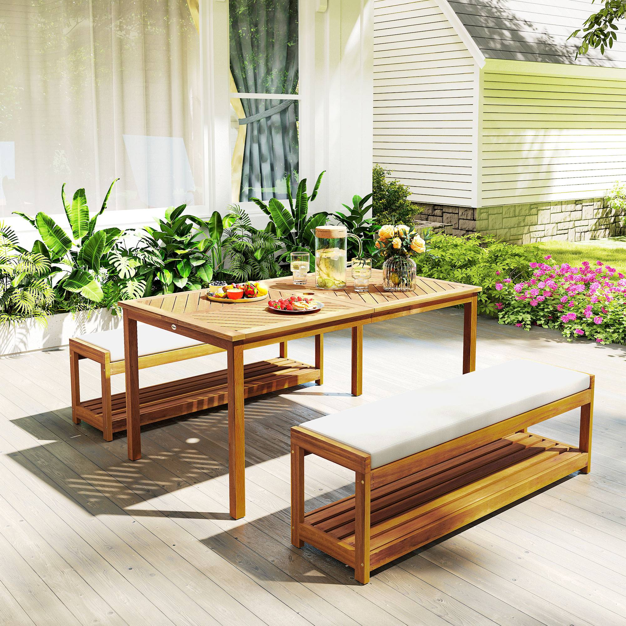Salon de jardin bois d'acacia naturel 150 x 85 x 75 cm - PANGIVO - Image 4